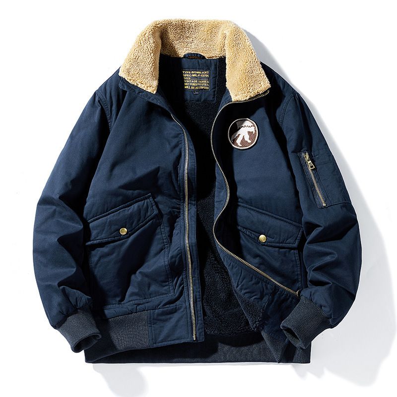 Pilotenjacke Herren Baumwollkleidung Lammwolljacke Herren Verdickter Samt Große Größe Amerikanische Werkzeugkleidung mit Baumwollpolsterung_voghion.com