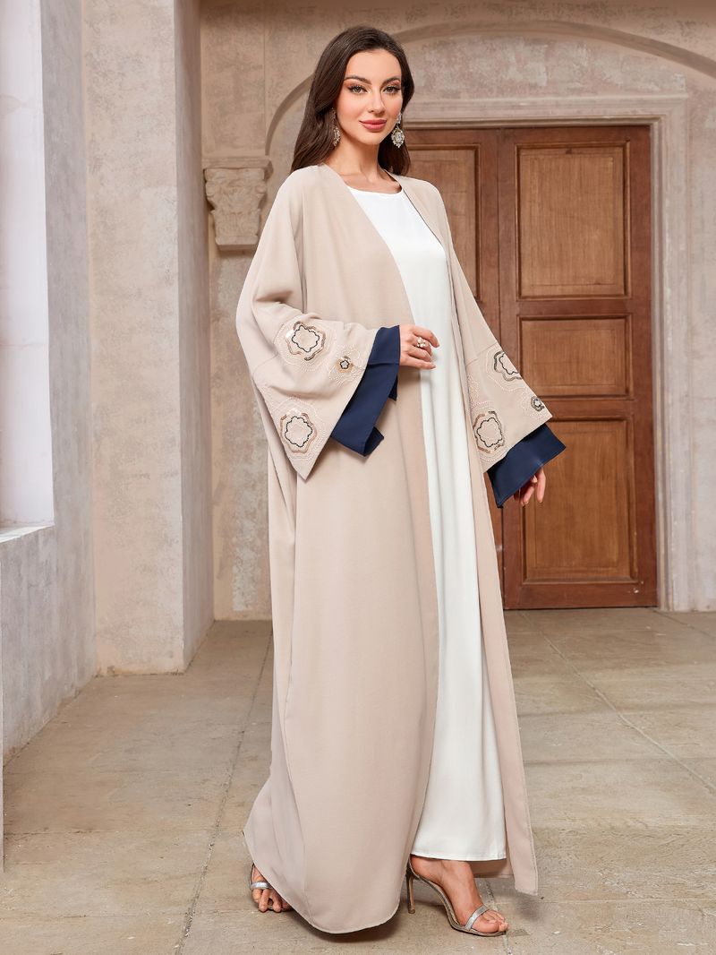 Women's Clothing Open Cardigan Dubai Stitched Color Block Batwing Sleeve Robe Elegant Classy_voghion.com