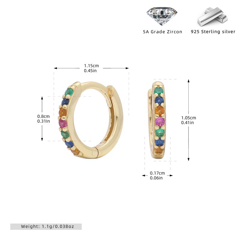 Orecchini a perno da donna in argento sterling S925 con zirconi colorati, orecchini a cerchio classici per cartilagine, design ipoallergenico ed elegante_voghion.com