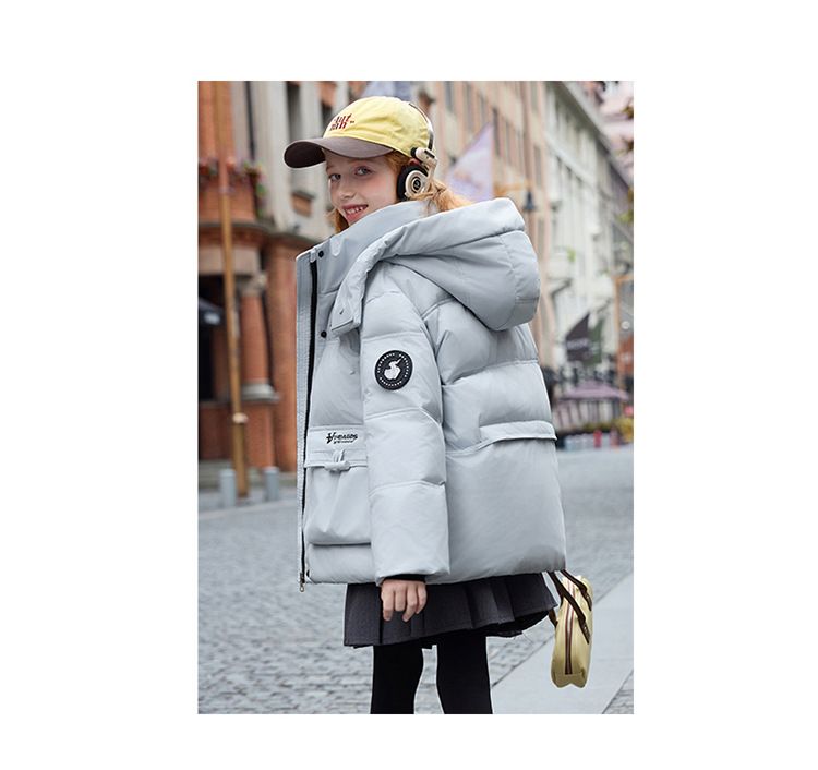 Elegante cappotto lungo con cappuccio per ragazze - Piumino invernale caldo con piumino d'anatra bianca al 50-55%, design alla moda per preadolescenti (altezza 120-160 cm)_voghion.com