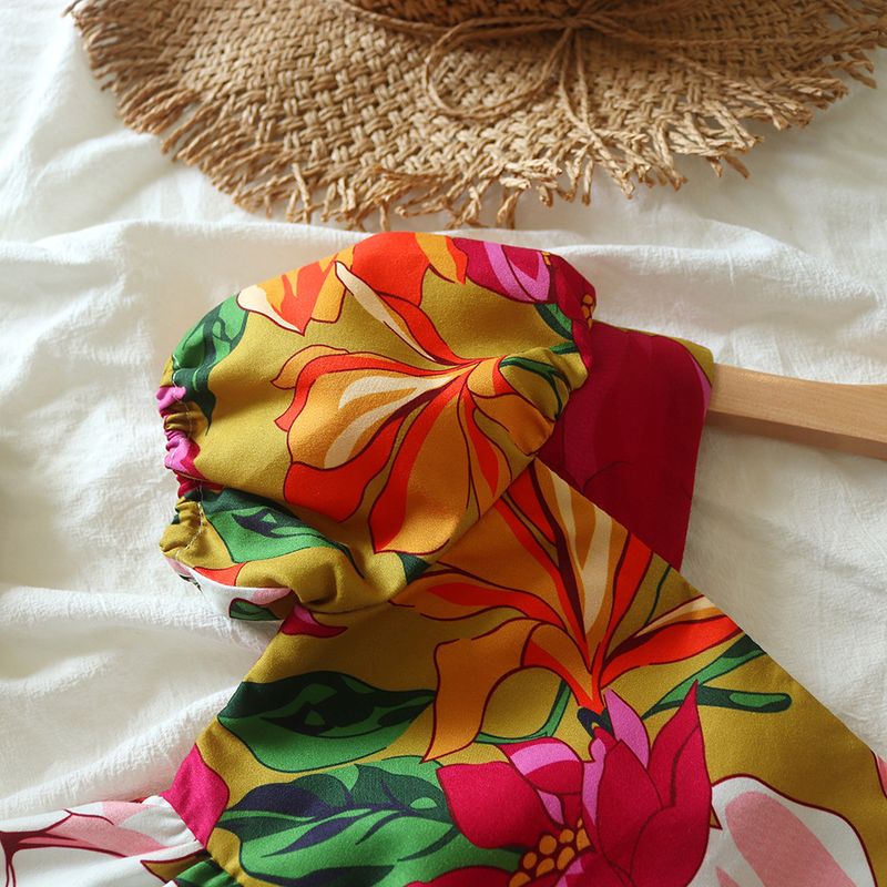 Madre e bambini Abiti moda per ragazze abiti estivi 2024 nuova versione coreana abito da principessa con stampa rosa codice foresta per bambini_voghion.com