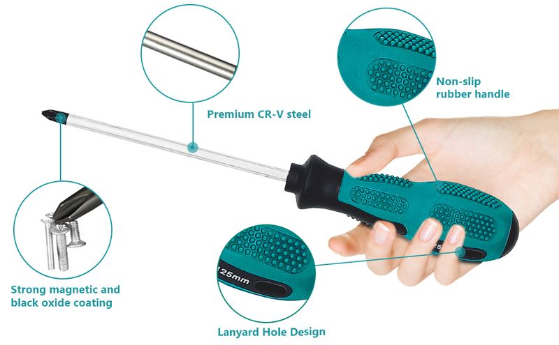 WAIZHIUA 10-delige schroevendraaierset, robuuste magnetische schroevendraaier met 5 platte en 5 kruiskop ergonomische zachte handgereedschappen (5 maten)_voghion.com