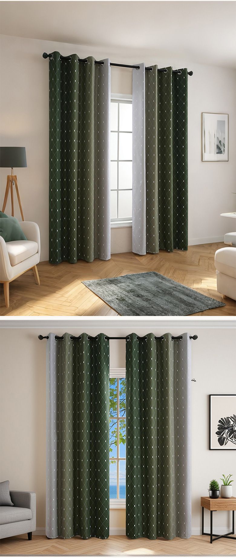 Karartma Perdeleri - %100 Işık Engelleme ve Isı Yalıtımı (Oturma Odası/Yatak Odası İçin Matkapsız Degrade Tasarım UV Koruması)_voghion.com