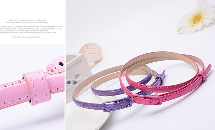 Cinturón más vendido de primavera y verano al por mayor, cinturón de charol de color caramelo, cinturón de color deslumbrante, cinturón fino decorativo para damas 7088_voghion.com