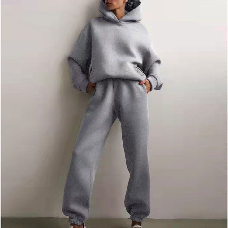 New women's autumn hoodie set solid color casual fashion sports pants two-piece set_voghion.com