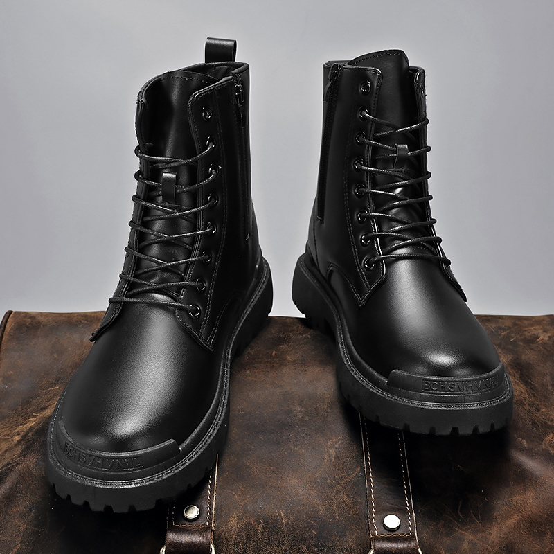 Automne hiver nouveau Martin bottes tendencia hommes haute bottes en cuir bottes de travail bottes de moto impermeables y antidérapant_voghion.com