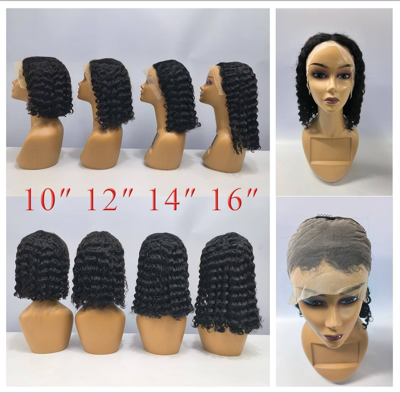 Peluca corta rizada Bob 13x4 con ondas profundas, peluca de cabello humano con frente de encaje transparente, pelucas con cierre de encaje Remy en T para mujeres_voghion.com