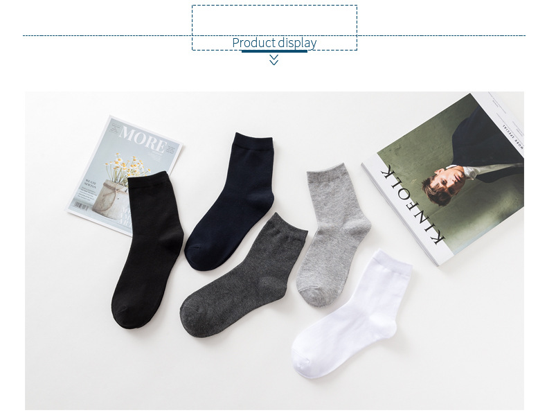 Einfarbige klassische schwarz-weiße Herrensocken für Herren im Business-Stil, Baumwollsocken, atmungsaktive, bequeme, unsichtbare Socken_voghion.com