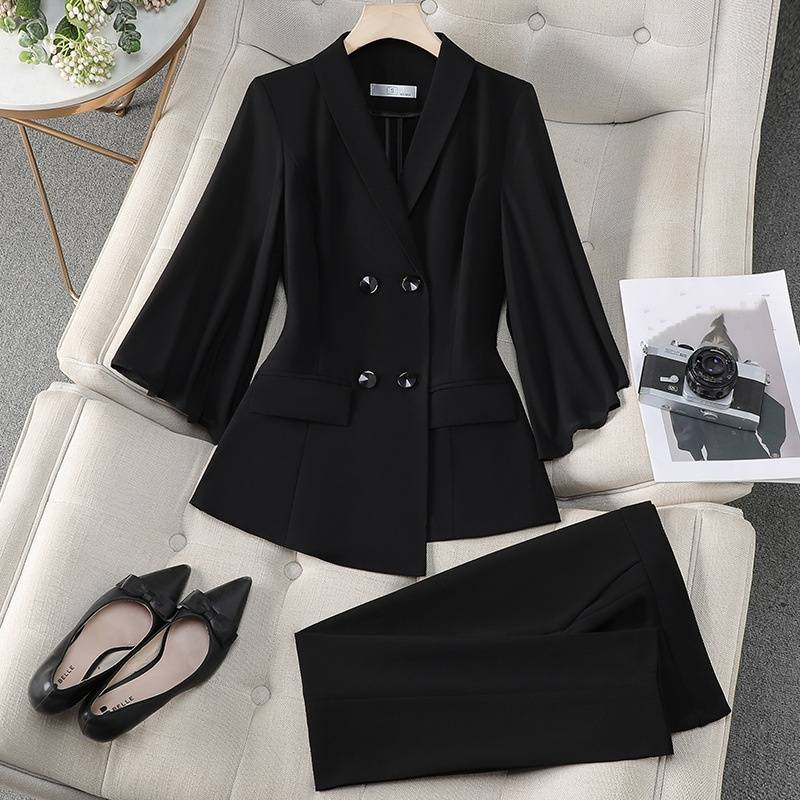 Women's Clothing High end Butterfly Sleeve Chiffon Suit Set Fashionable Waist Temperament Formal Suit_voghion.com