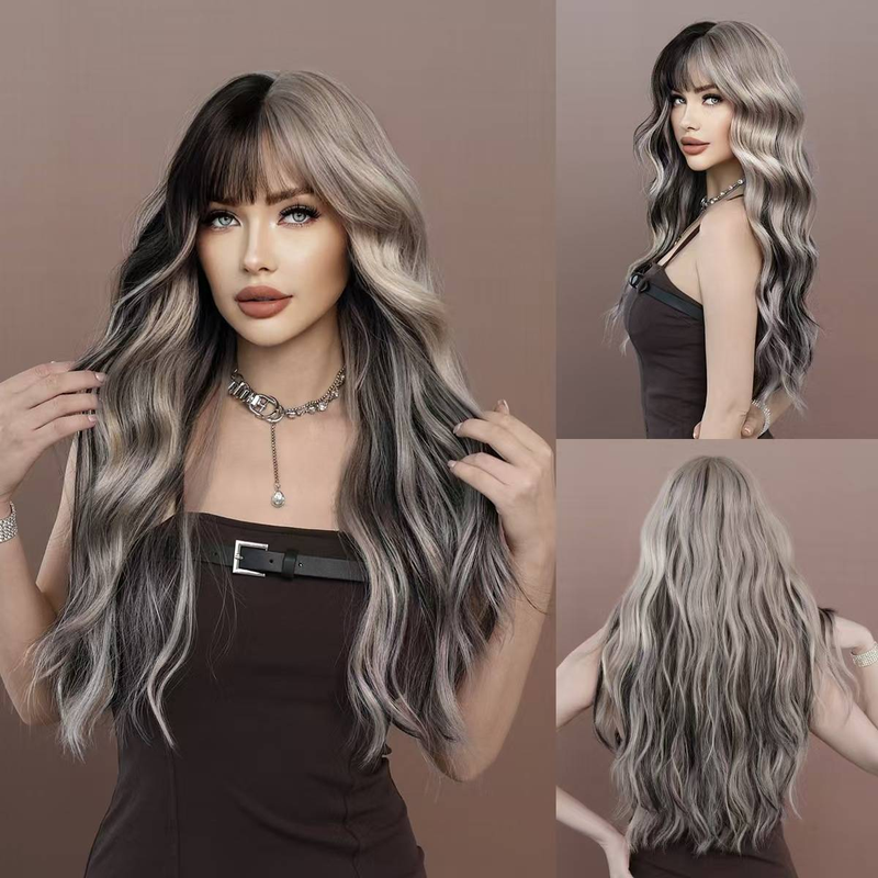 Parrucca Capelli lunghi ricci Donna Grande onda Fibra chimica Copricapo completo Parrucca_voghion.com