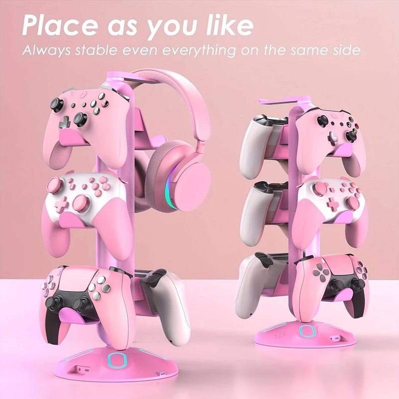Kopfhörerständer RGB-Controller-Halter 9 Beleuchtungsmodi Kopfhörerhalter mit USB-Ladedatenübertragungs-Controller-Halter für den Desktop_voghion.com