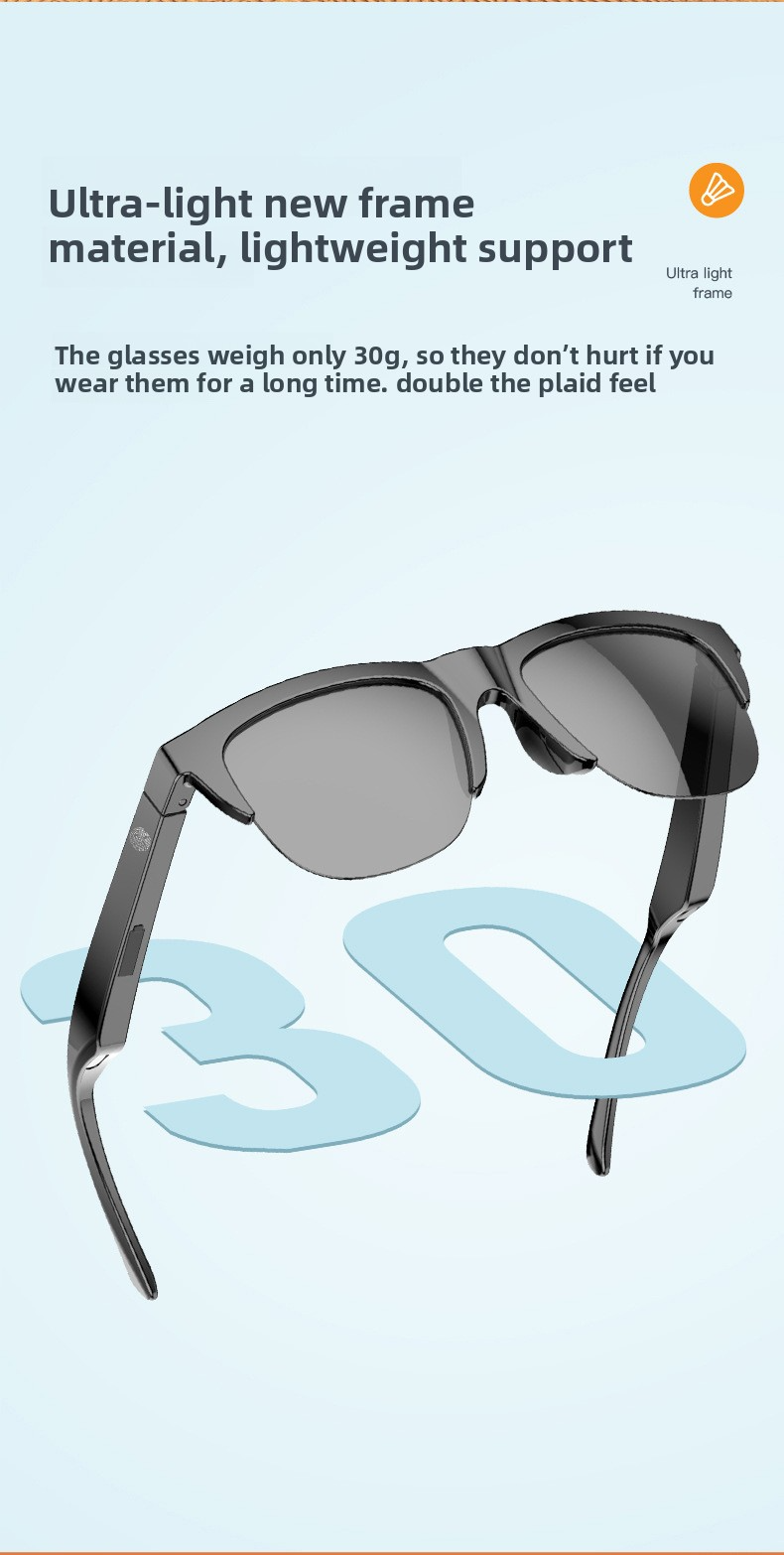 Óculos inteligentes atualizados com Bluetooth 5.3 - Óculos de sol polarizados e fones de ouvido sem fio com áudio HD (bateria leve de 12 horas)_voghion.com