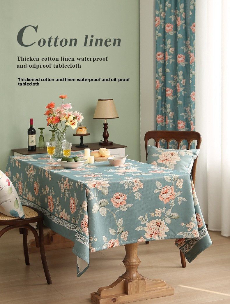 Classic Linen Tablecloth – Waterproof & Oil-Resistant, Durable Cotton Table Cover For Dining & Coffee Tables (Multiple Sizes & Designs)_voghion.com