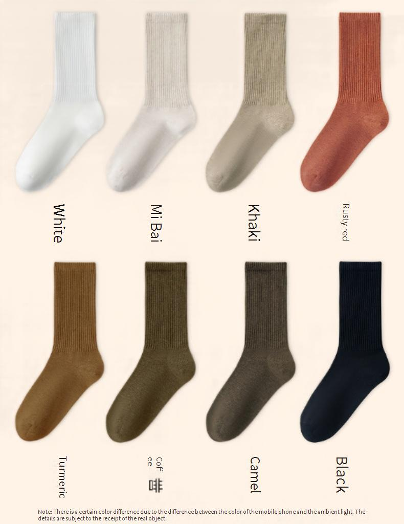 Chaussettes pour femmes en pur coton, chaussettes tube moyennes pour printemps et automne, pur coton antibactérien, déodorant, anti-boulochage, pur coton, couleur unie_voghion.com