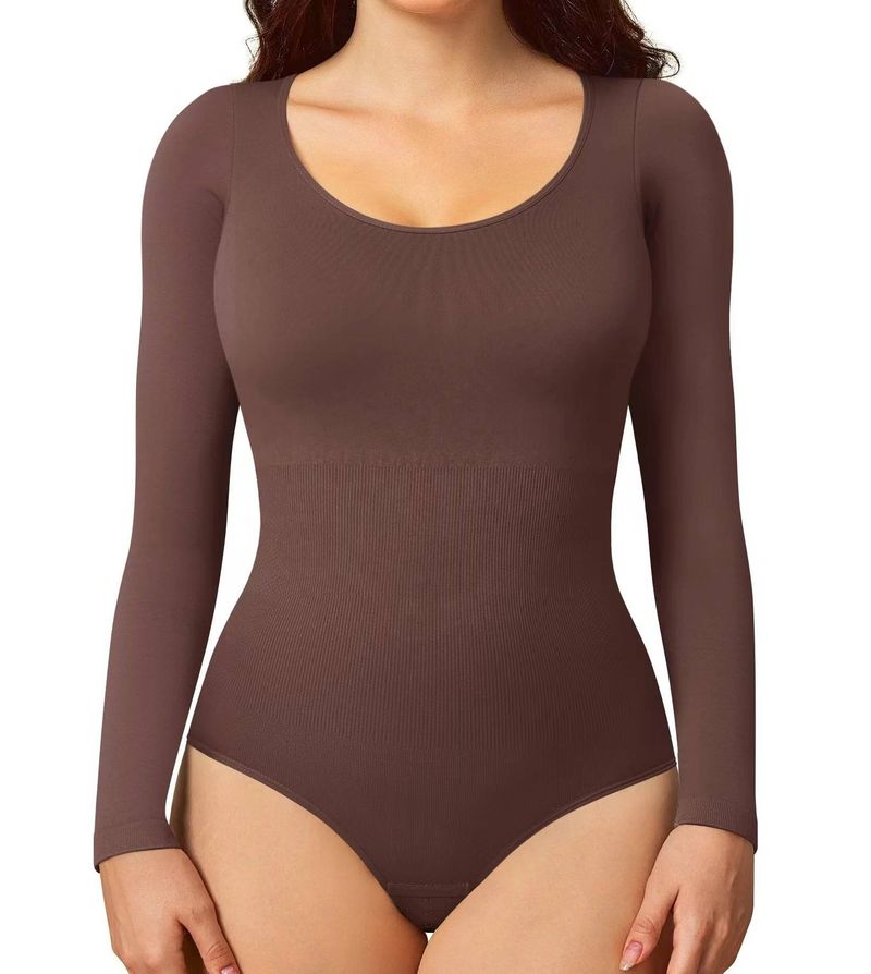 Nahtloser trägerloser Shapewear-Bodysuit – Bauchkontrolle und Brustunterstützung, Ganzkörperformer für Damen, ultra-dehnbare, schlankmachende Langarmshirts_voghion.com