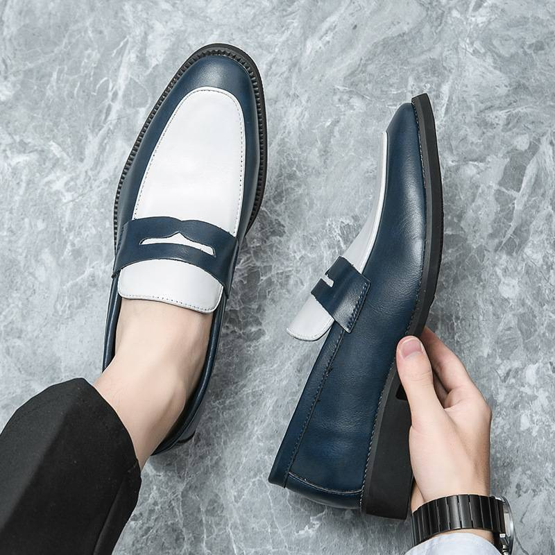 Spring 2025 Black And White Two-tone Leather Shoes, Large-sized Loafers, Business Casual Men's Shoes_voghion.com