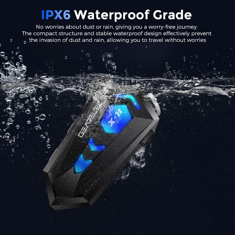 GEARELEC X11 Motorcycle Bluetooth Helmet Hands Free Call IPX6 Waterproof 1000mAh Headset Speakers HiFi Stereo RGB Light_voghion.com