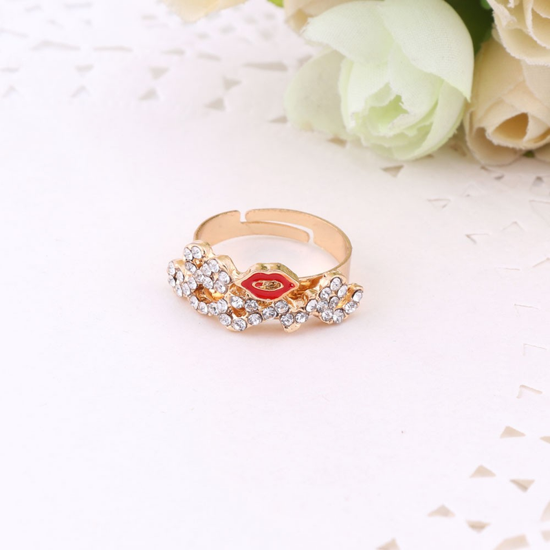 Hip Hop strass labbro collare collare collana bracciale orecchino anello con set di gioielli catena color oro_voghion.com