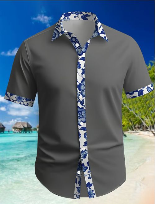 Summer Men's Wear Hawaiian Holiday Leisure Digital Printing Contrast Color Men's Short Sleeved Shirt_voghion.com