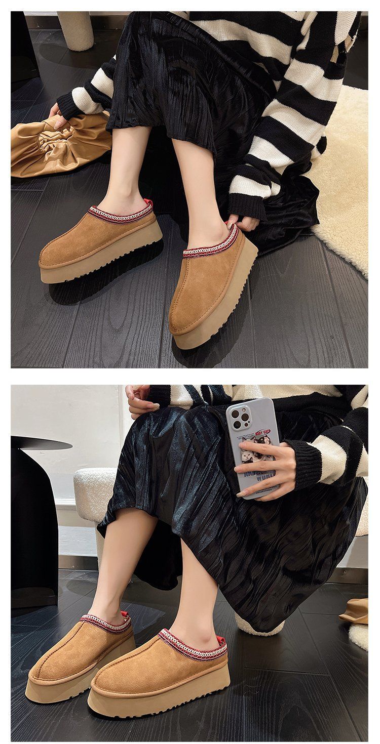 Lazy Slip-on Snow Boots Női Téli Új Szőrme Egyrészes Baotou Papucs Vastagtalpú Mao Mao Pamut Cipők_voghion.com