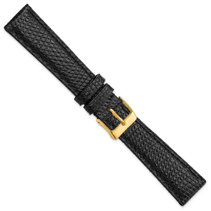 DeBeer 19mm Black Genuine Lizard Leather With Gold-tone Buckle 7.5 Inch Watch Band_voghion.com