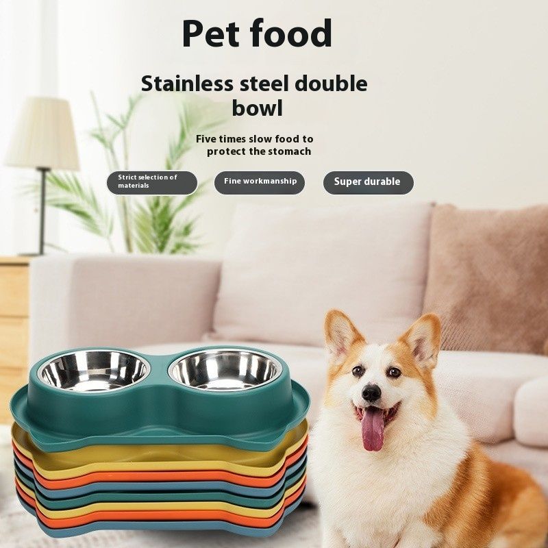 Roestvrijstalen waterdispenser met grote capaciteit voor honden, antislip en anti-kantelbaar, lekvrij voer voor honden en katten_voghion.com