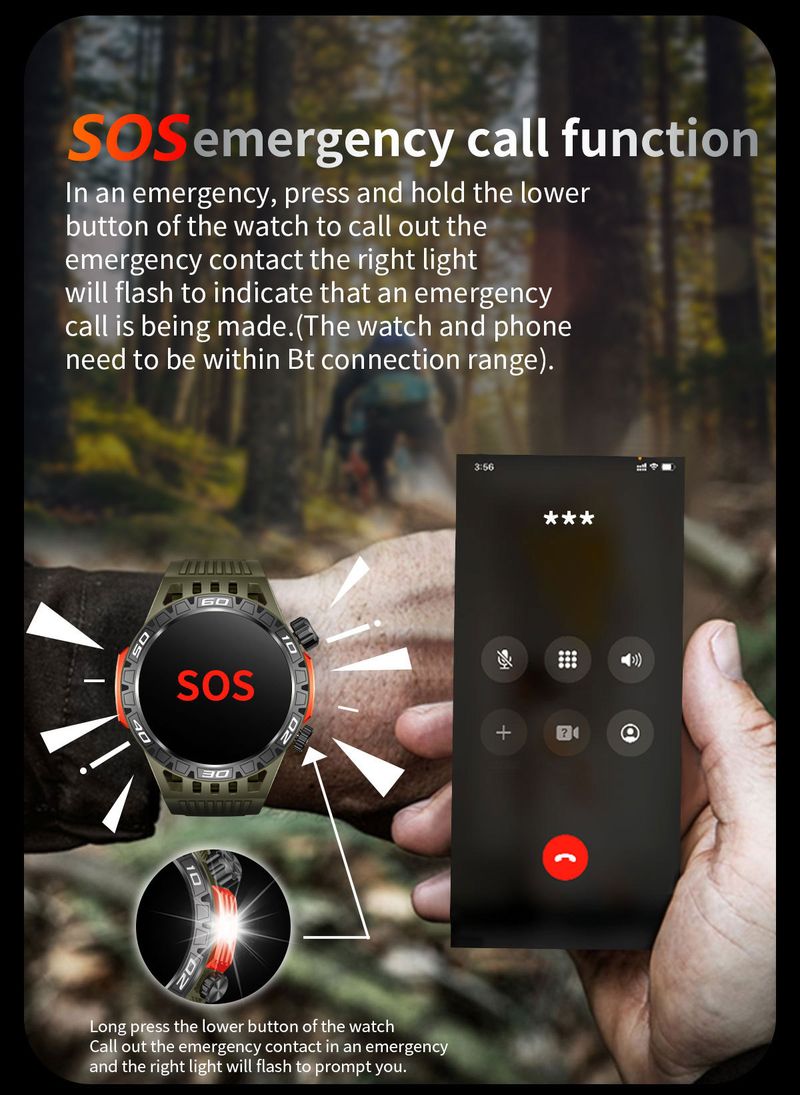 Bluetooth Aramalar ve Gelen Aramalar İçin Pusula ve El Feneri Özellikli HT22 Akıllı Saat Açık Hava Sporları_voghion.com