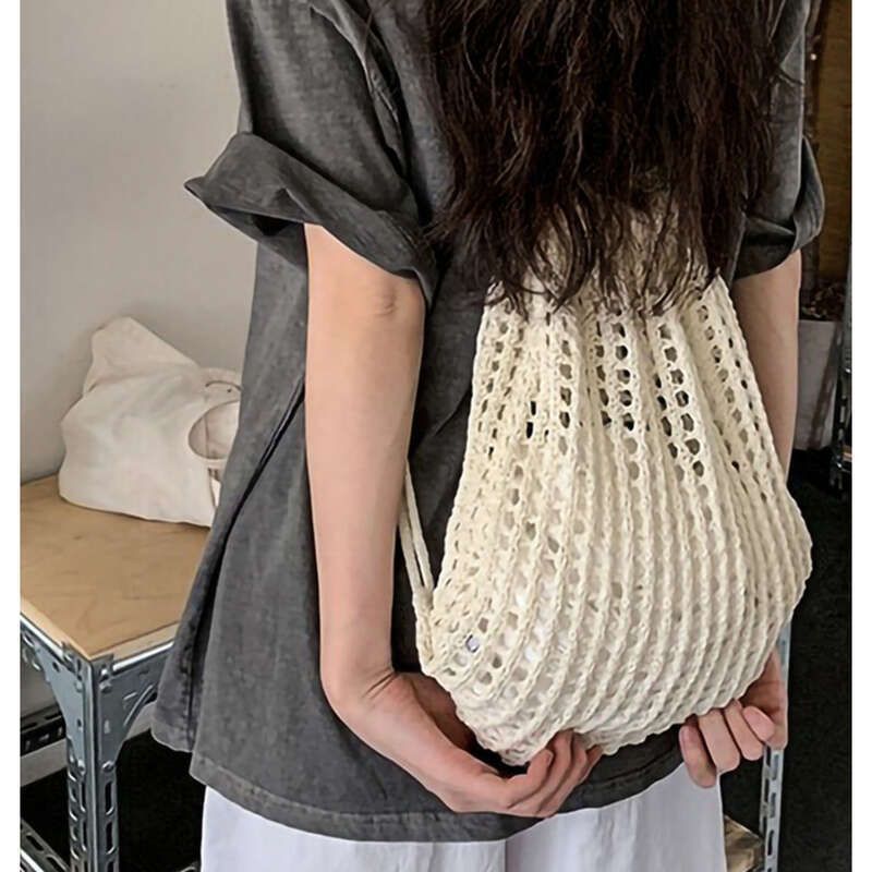 Borsa a rete intrecciata minimalista, nuova estate 2025, con tracolla, stile borsa tote lavorata a maglia, compatta e fresca_voghion.com