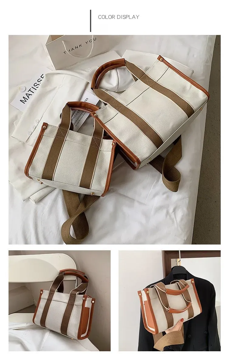 Women's Minimalist Canvas Shoulder Designer New Spliced Contrasting Color Handbag Fashion Chain Crossbody Casual Large_voghion.com