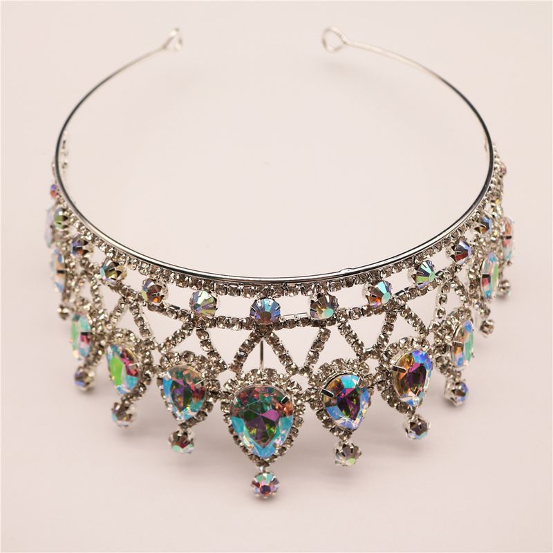 Accessori, accessori per capelli colorati, lusso scintillante, corona di zirconi e diamanti nudi, corona di alta qualità con gocce d'acqua per la sposa_voghion.com