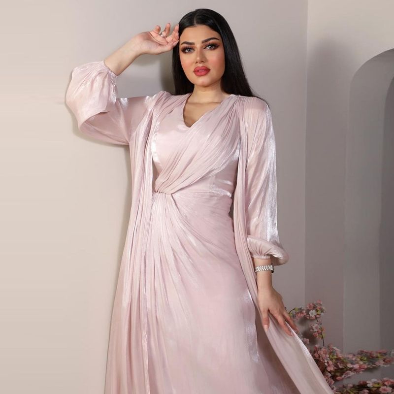 Damenbekleidung Helles Seidenkleid Dubai Robe Mode Abaya Weicher Zweiteiler_voghion.com