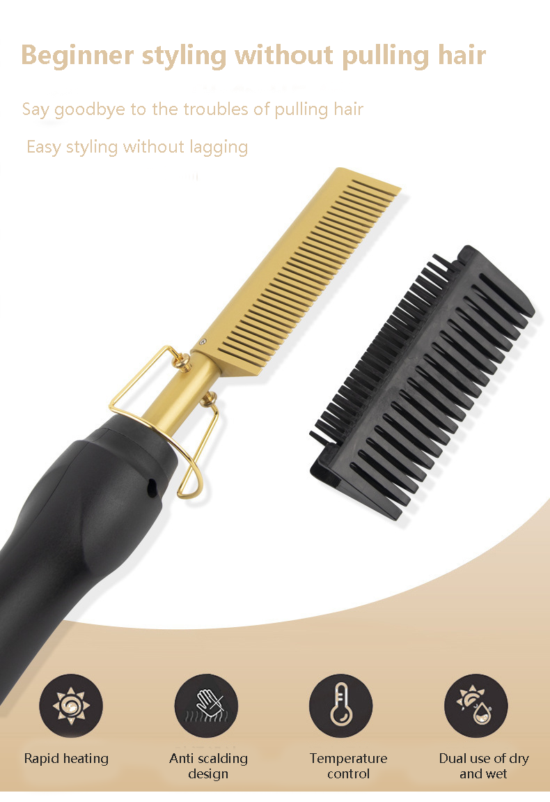 Portable Electric Combs Ceramic LED Straightener Rhinestone Hot Comb Hair_voghion.com