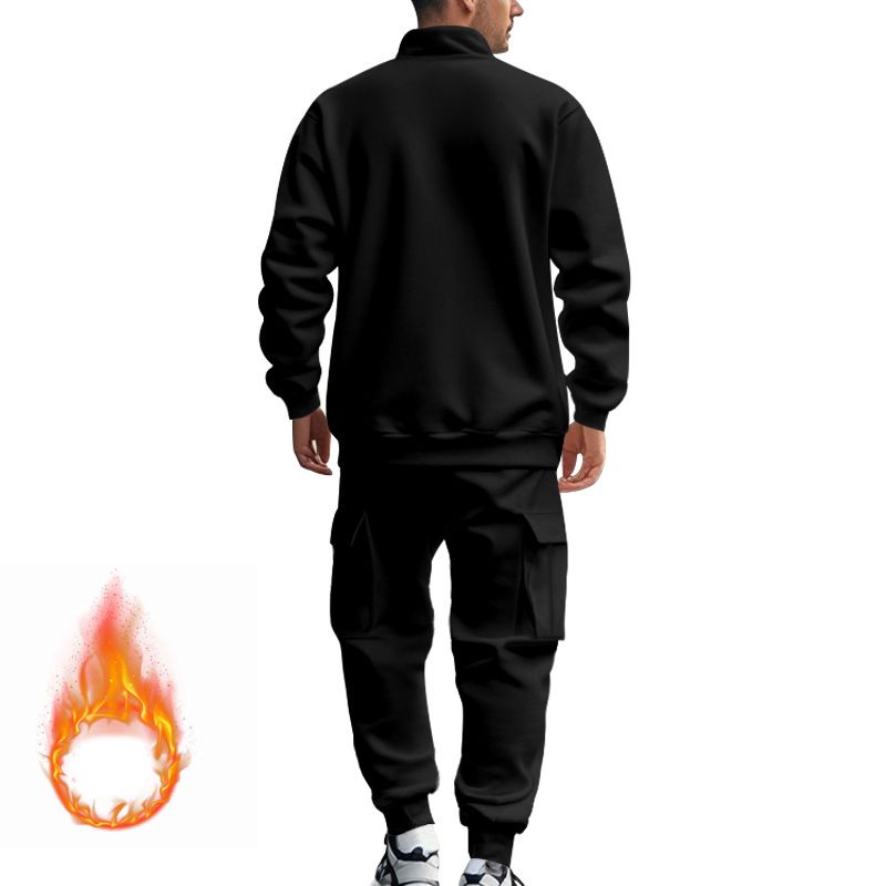 Fleecegefüttertes Sweatshirt-Set mit Viertelreißverschluss für Herren – Slim Fit Thermo-Jogging-Outfit für Herbst und Winter_voghion.com