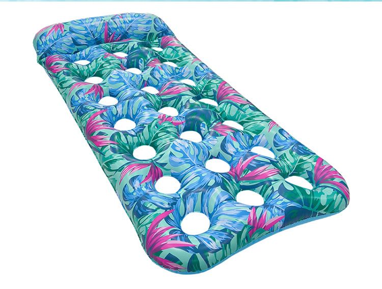 Colchoneta flotante de PVC ecológica para el verano, plegable, con respaldo individual, reclinable, inflable multicolor con agujero engrosado y fila flotante._voghion.com