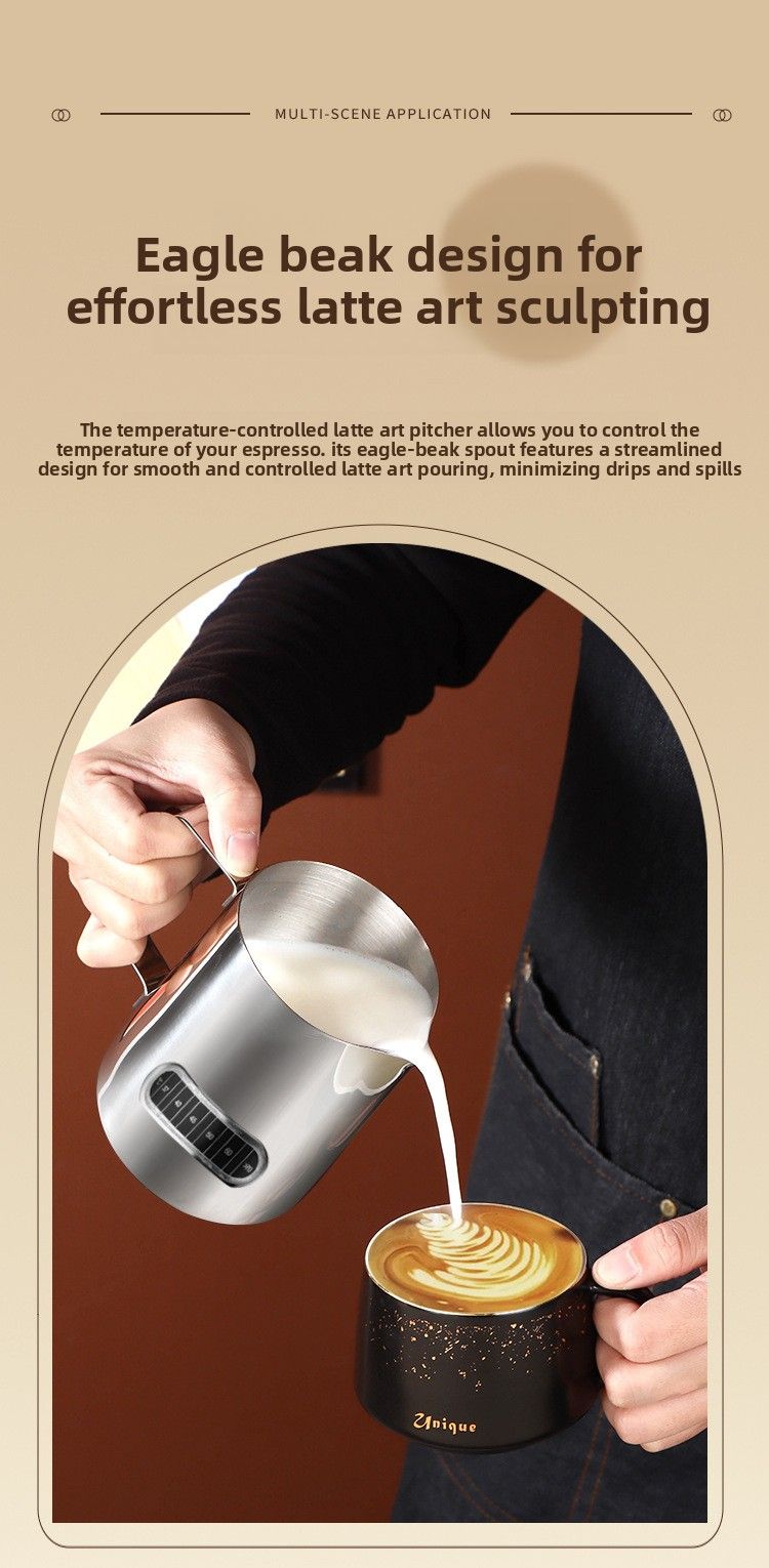 Edelstahl Spitz Auslauf Temperatur-Sensible Kaffee Krug Temperatur Display Latte Art Milch Aufschäumen Tasse_voghion.com