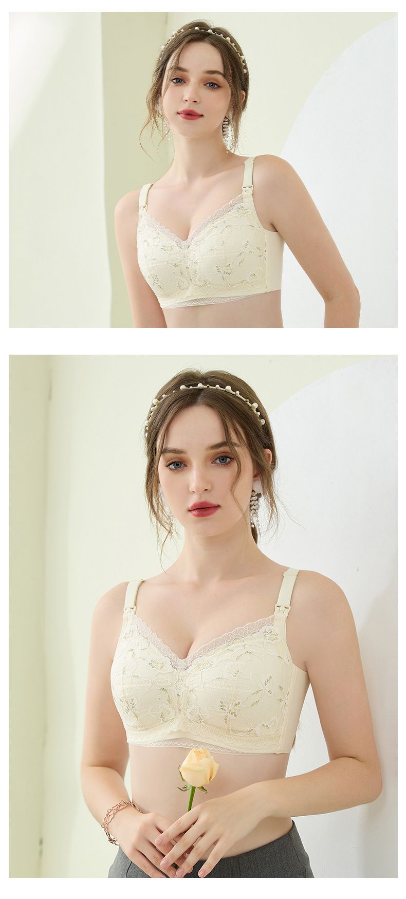Soutien-gorge d'allaitement en latex avec boucle ouverte, sans anneau en acier, soutien-gorge de maternité, de grossesse et d'allaitement en dentelle, design fin_voghion.com