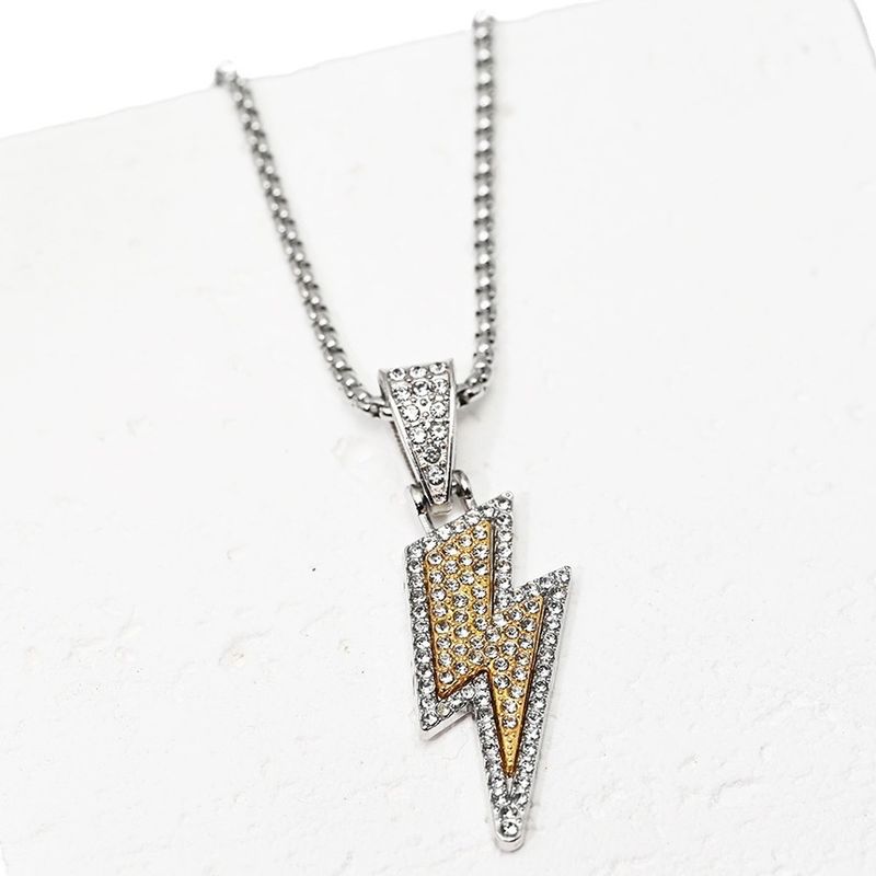 Collana in acciaio al titanio con fulmini e diamanti pieni, catena per maglione di alta qualità_voghion.com