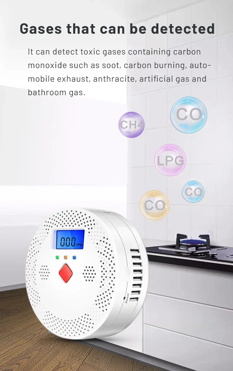 Détecteur de monoxyde de carbone Tuya Wifi avec écran LCD 70 dB Alarme sonore Capteur de gaz CO Équipement de protection de sécurité à domicile_voghion.com