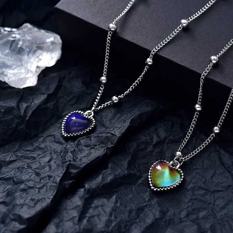 Halsketten Hitzefleck Emotion Monitor Herzförmiger Anhänger Farbwechsel mit Kaiserin Frauen Halskette Liebhaber JewelryL2404_voghion.com