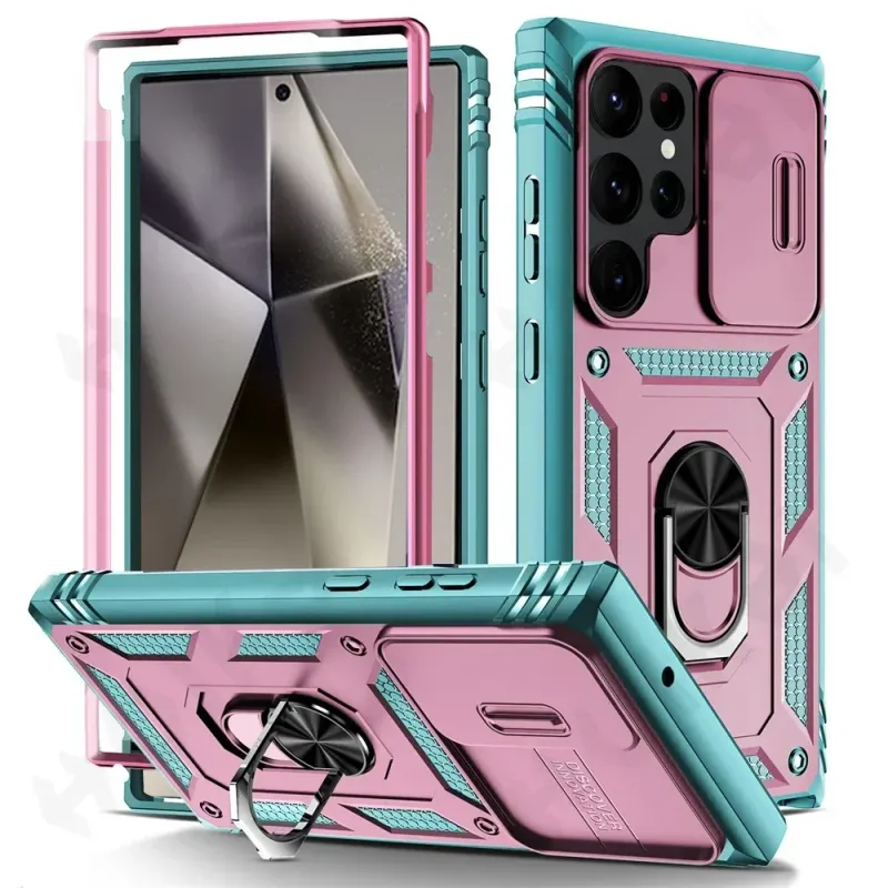 Hülle fir Samsung Galaxy S25 S24 S23 S22 Ultra Plus A55 A56 A36 FE 4G 5G Slider Kamera Schutz 360 Vollschutz Klammer Cover_voghion.com