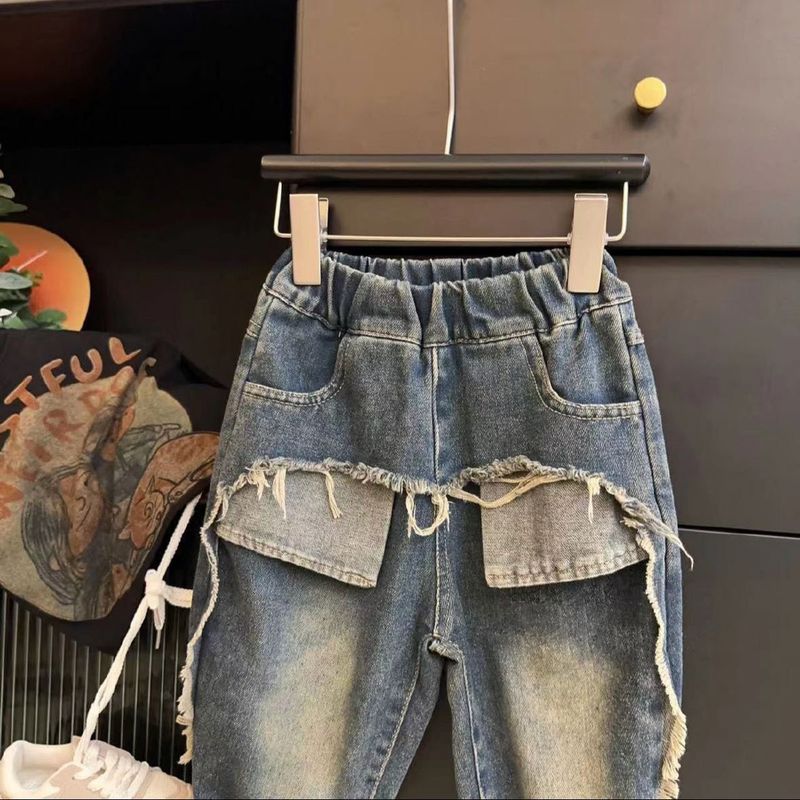 Kid's Clothing Children's jeans pants straight casual loose ripped washed children's jeans pants straight casual loose_voghion.com
