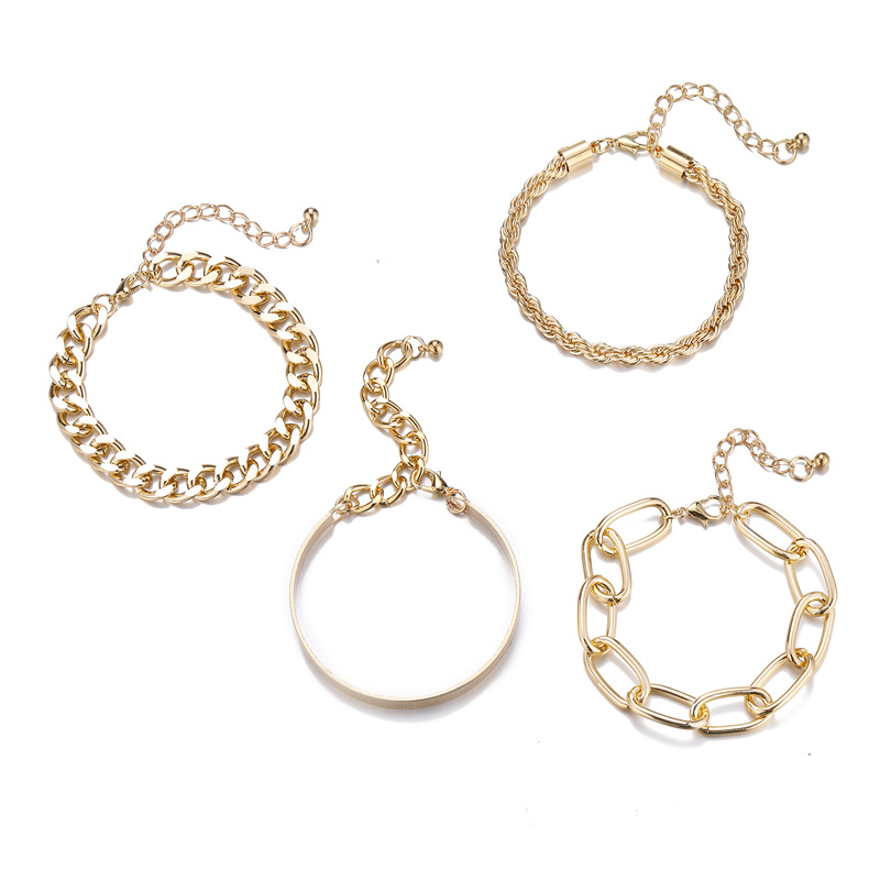 Alloy 4-Piece Set Hip-Hop Cuban Punk Style Niche Twisted Rope Chain Bracelet Jewelry_voghion.com