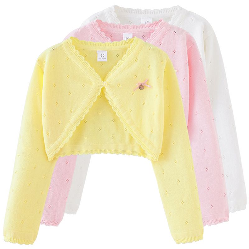 Cardigan élégant en tricot pour fille avec nœud et châle – Robe d'été légère et formelle pour 8 à 16 ans (blanc/rose/jaune)_voghion.com