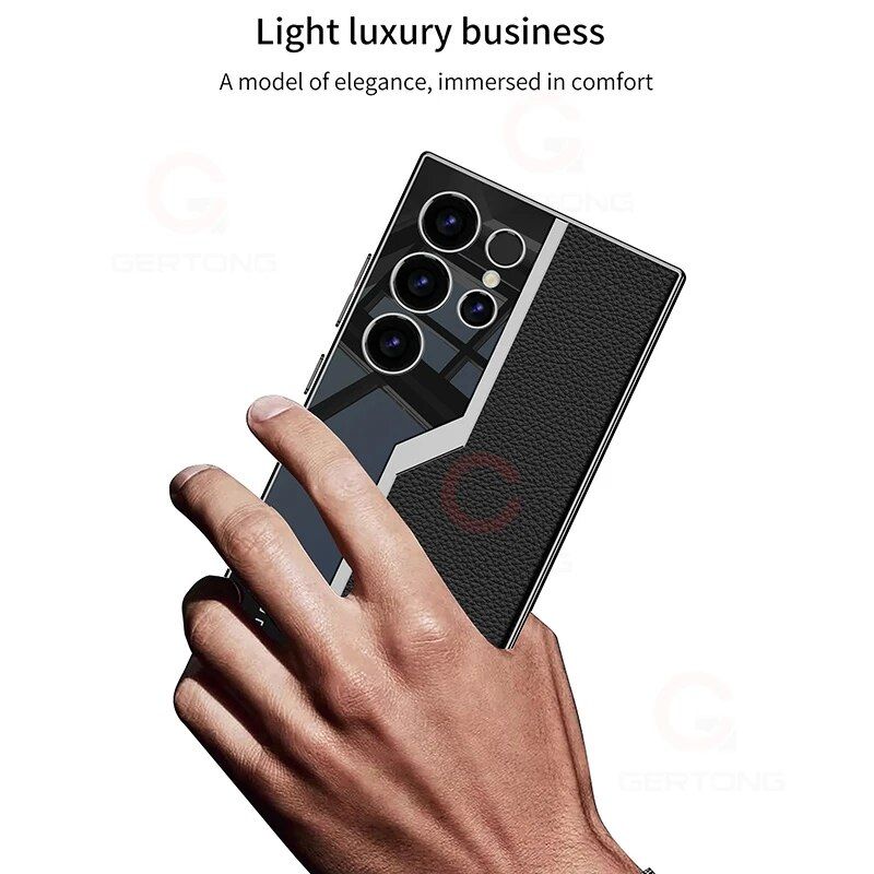 Plating Leather Case For Samsung Galaxy Ultra Plus S24 5G Carbon Fiber Pattern Lens Shockproof Phone Cover_voghion.com