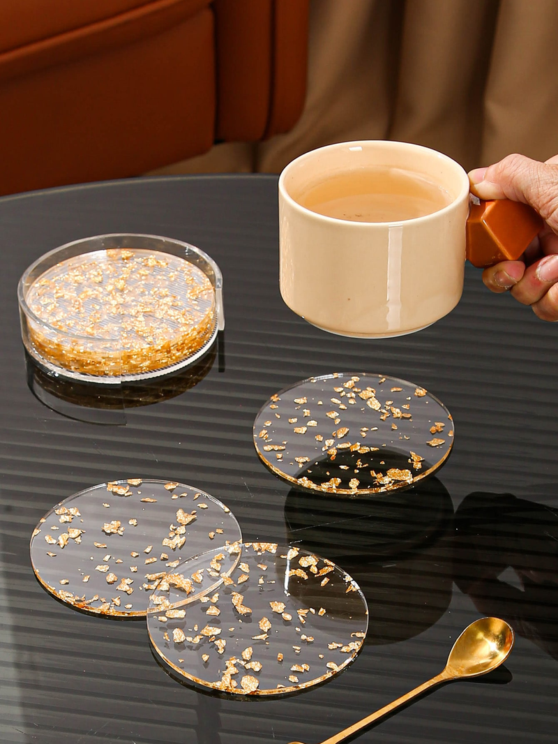 6 Untersetzer mit Goldfolien-Detail und eine Aufbewahrungsbox_voghion.com