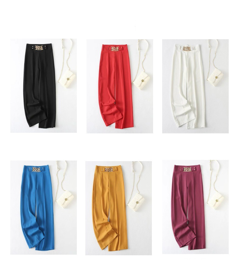 Women's Clothing new elegant solid color slightly elastic drape high waist slim trousers casual trousers women's wide leg trousers_voghion.com