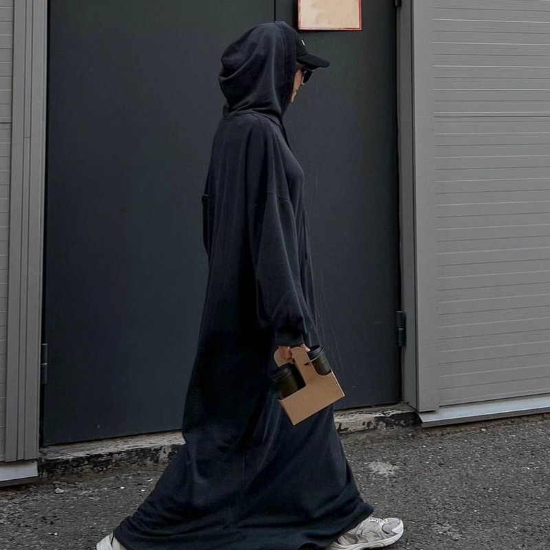 Women's Clothing Solid Color Hooded Sweater Dress_voghion.com