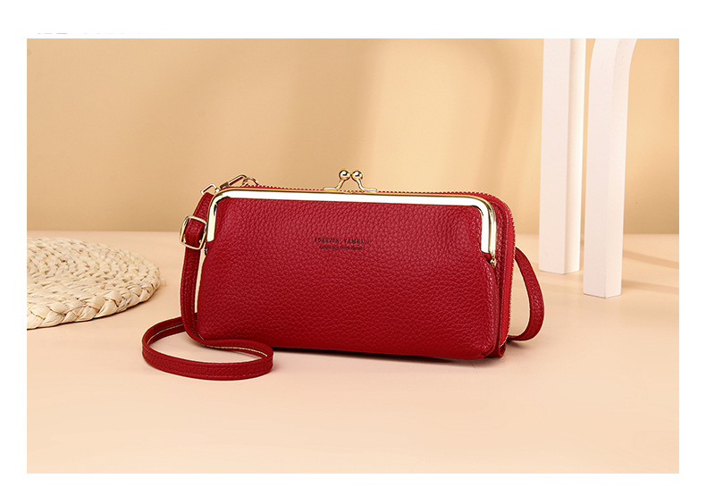 Mobile Phone Bag Oblique Span Multi-functional Pu Leather Dinner Bag Fashion Lychee Print Shoulder Bag_voghion.com