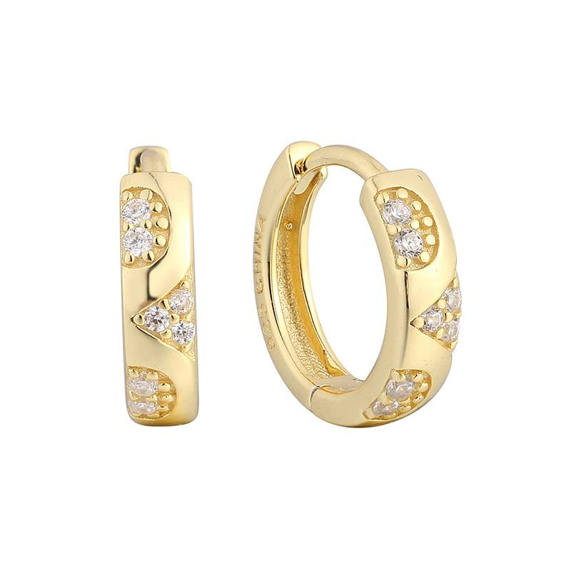 Cercei cu zircon în stil temperamental, simplu și rece, cerc geometric, catarame pentru urechi. Cercei cu micro incrustații cu zircon._voghion.com