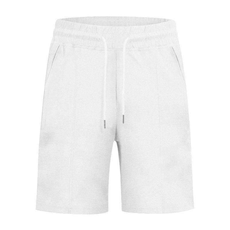 Waffle Herren Sommer Casual Tethered Henry Kurzarm Shorts Anzug_voghion.com
